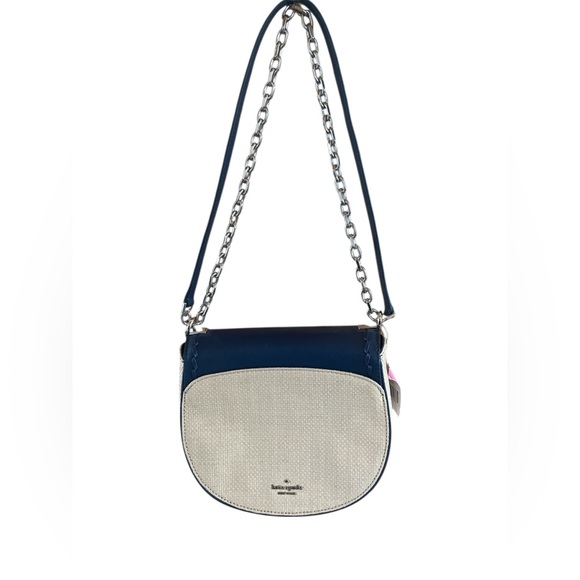Kate Spade Robyn Straw & Leather Crossbody/Saddle Bag Navy NWT - Picture 4 of 11